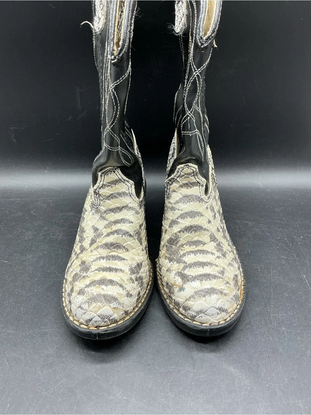 Kids Black and Gray Snake-Print Western Boots Bronco Vintage Y2K